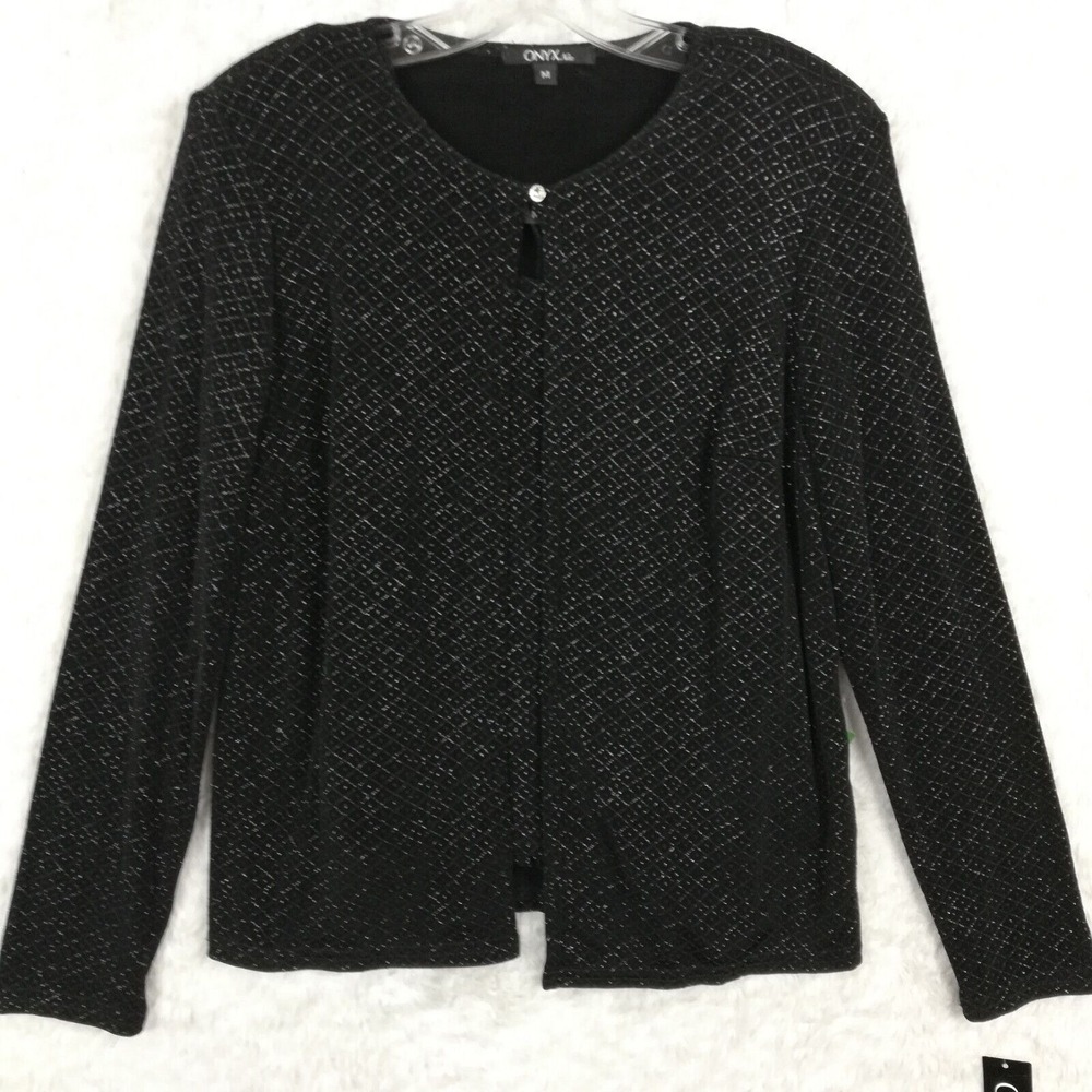 Onyx Nite Womens Top Jacket Blazer Black Glitter Glamor Camisole Set M New